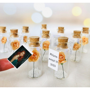 15 birthday favors for guests, Set of 10 roses in jars for quince party, wholesale quinceanera favors, bulk party favors for quinces