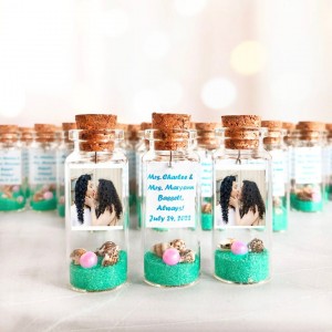 Lesbian Wedding Favors for Guests in Bulk with Photo, Custom message in a bottle for LGBT Same Sex Engagement, Small wedding keepsake