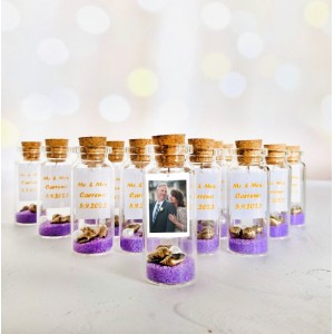 65th anniversary party favors for guests, Personalized thank you favors with photo, 65 years married party keepsake, Message in bottle gift