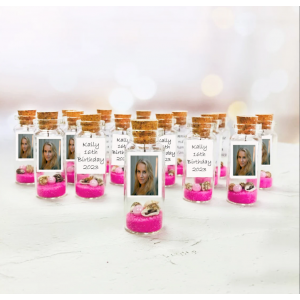 15th birthday favors with photo, Customized carnival favors, Message in bottle, Personalized keepsake for guests, Quinceañera favors in bulk